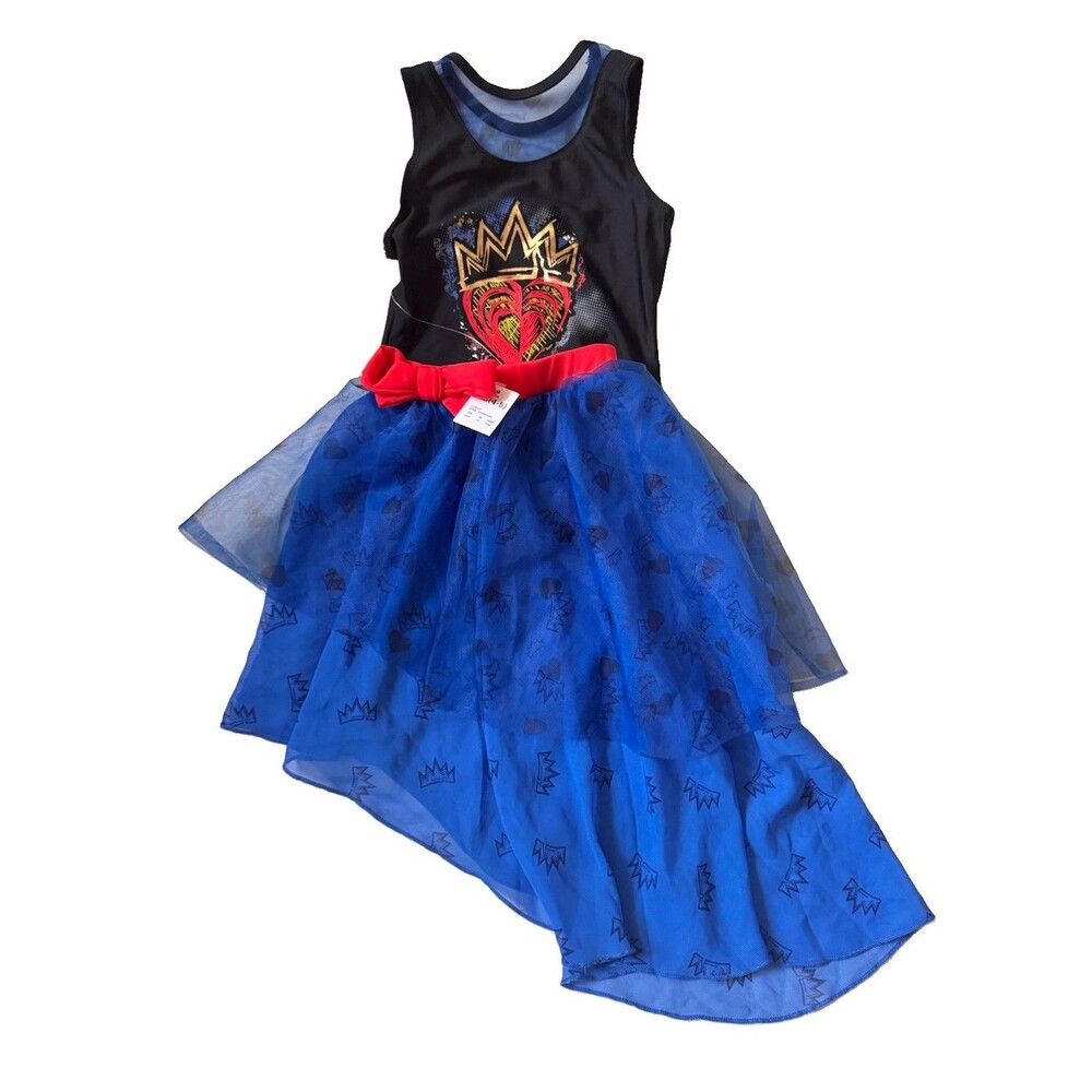 Disney Descendants Evie 2Piece Costume Black Body Suit Blue HiLo Skirt XS 4-5